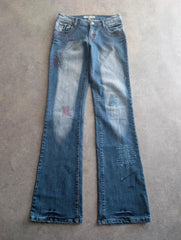 Y2K Flared Jeans Women’s Small Blue Embroidered Denim Low Rise Bootcut