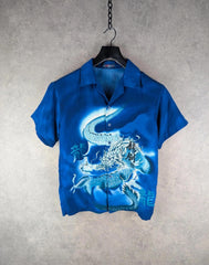 Snow Dragon Shirt Mens M Medium Blue Y2K Dragon Print