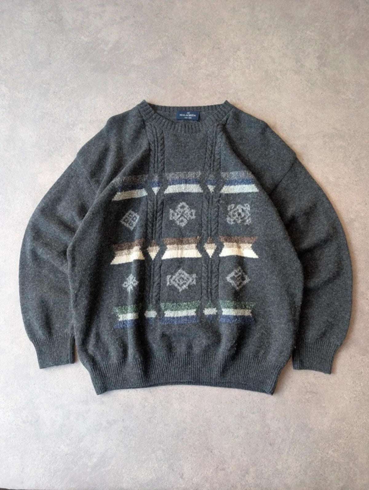 Malagrida Knitted Pullover Jumper Men’s Large Grey Vintage Wool Boxy Italian