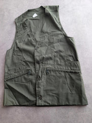 Vintage 1990s Utility Gilet Men's Medium Green Lightweight Cotton Chore Workwear