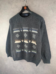 Malagrida Jumper Mens Extra Large XL Grey Wool Italian Vintage Retro