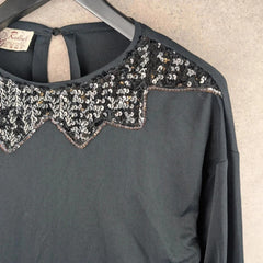 Radley Vintage 1970's Long Sleeve Top Black Sequin Women's UK Size 12