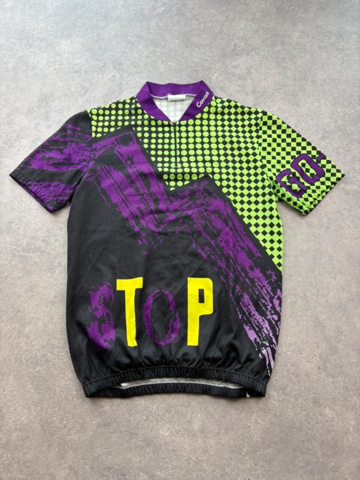Vintage 1990s Cycling Jersey Men’s Large Neon Graphic Quarter Zip Racing Top