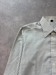 Vintage 1970s Shirt Men’s Large White Geometric Print Dagger Collar Retro Mod