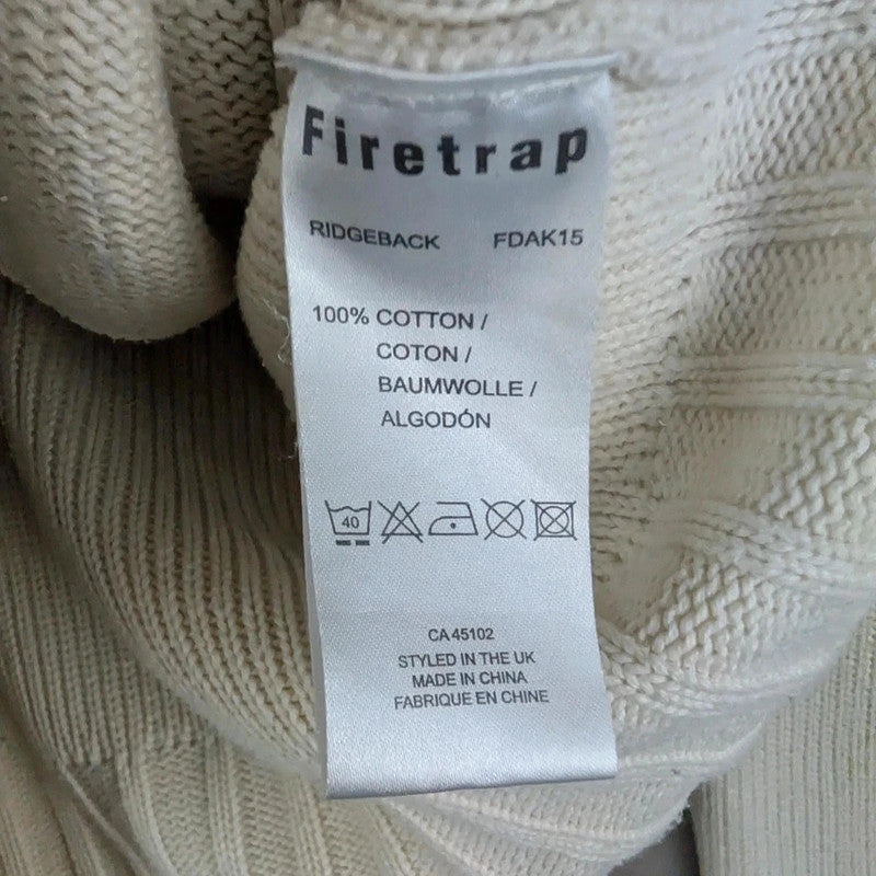 Firetrap Jumper Mens Large L knitted Y2K Full Zip Ivory Cardigan