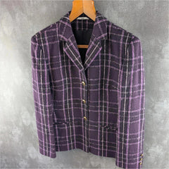 Lucia Jacket Womens L Large Purple Tartan Wool Checked
