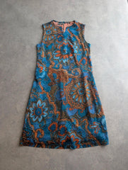 Vintage 1970s Burda Dress Women’s Medium Blue Orange Mod Psychedelic Floral