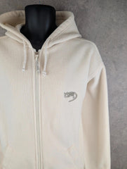 Kangaroo Poo Jumper Mens L Large Cream Vintage 90s Hood Full Zip Fleece