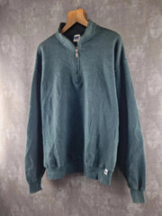 Russell Athletic Jumper Mens Large L Green Quarter Zip Pullover Cotton