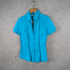 Tommy Hilfiger Shirt Womens Blouse Size 12 Blue Short Sleeve Logo