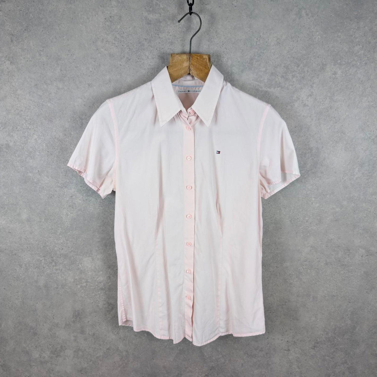 Tommy Hilfiger Shirt Womens Blouse Size 10 Pink Short Sleeve Logo