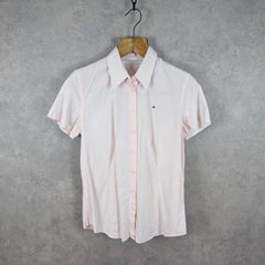 Tommy Hilfiger Shirt Womens Blouse Size 10 Pink Short Sleeve Logo