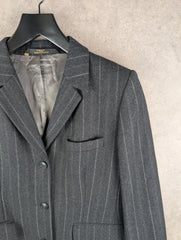 St Michael Jacket Womens L Large Grey Wool Blazer Pinstripe Vintage
