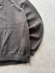 Lacoste Jumper Men’s Large Brown Knitted High Neck Quarter Button Boxy Fit