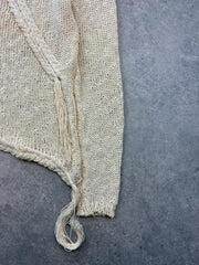 Y2K Top Women's Size Medium Cream Knitted Boho Tassel Wrap Tie Festival