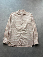 Vintage 1970s Shirt Men’s Large Beige Patterned Long Sleeve Retro Mod Disco