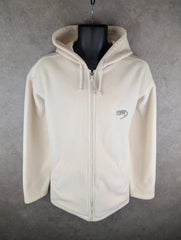 Kangaroo Poo Jumper Mens L Large Cream Vintage 90s Hood Full Zip Fleece