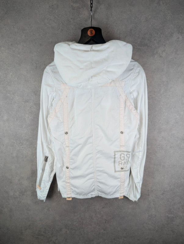G-Star Jacket Womens Small S White Hooded Full Zip Gorpcore
