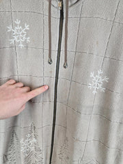 TanJay Fleece Jacket Mens Large Biege Winter Christmas Embroidered Full Zip