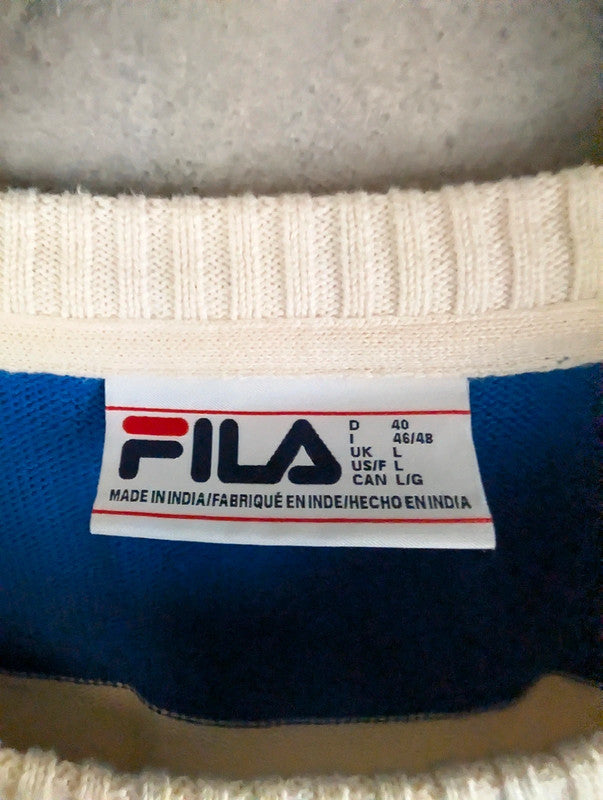 Fila Jumper Mens 2XL XXL Blue/Red Knitted Pullover Stripped Cotton