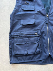 Vintage 1990s Utility Gilet Men’s Large Navy Y2K Workwear Cargo Fishing Utility