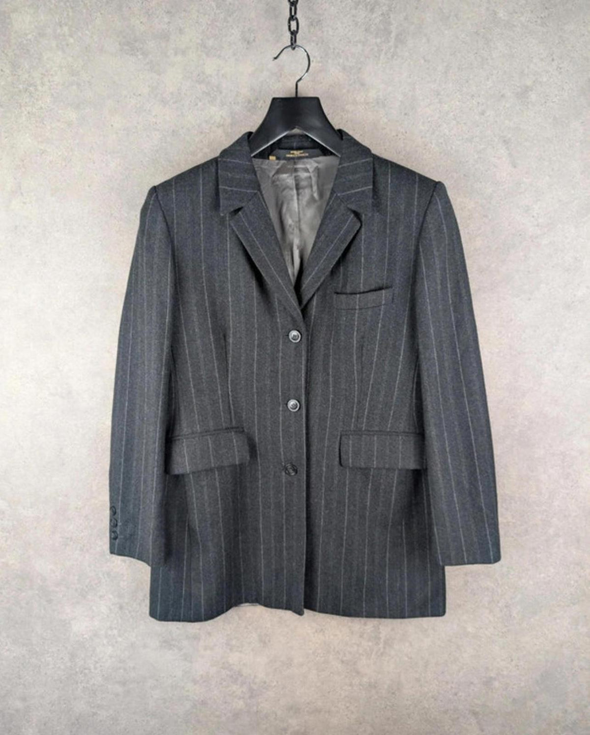 St Michael Jacket Womens Large L Grey Wool Blazer Pinstripe Vintage