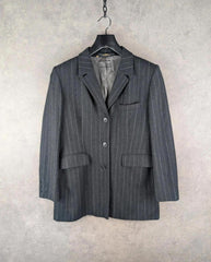 St Michael Jacket Womens Large L Grey Wool Blazer Pinstripe Vintage