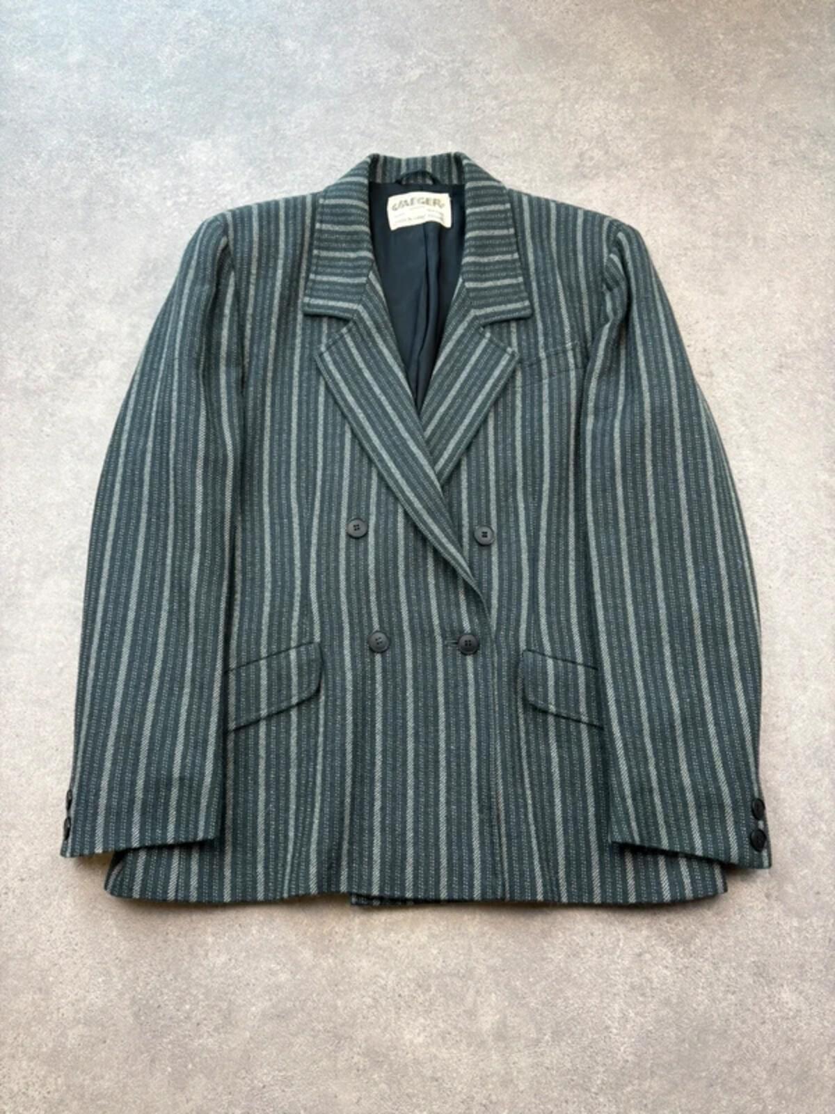Jaeger Blazer Women’s 14 Vintage 1990s Wool Alpaca Striped Double Breasted