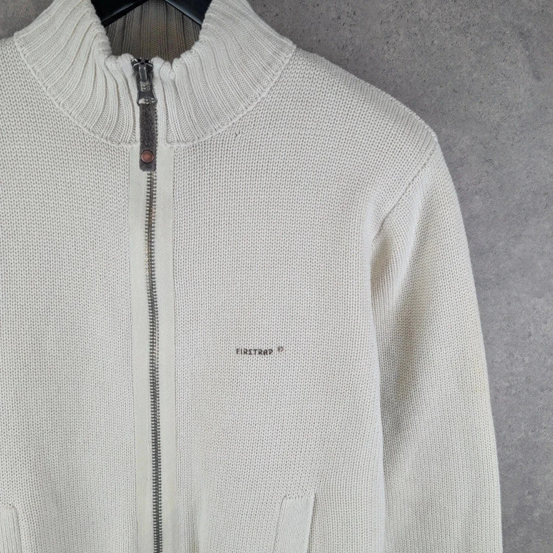 Firetrap Jumper Mens Large L knitted Y2K Full Zip Ivory Cardigan
