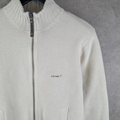 Firetrap Jumper Mens Large L knitted Y2K Full Zip Ivory Cardigan