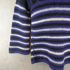 Hand Knitted Jumper Womens S Small Purple Wool Cotton Pullover