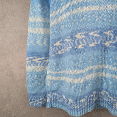 Hand Knitted Jumper Womens M Medium Blue Pullover