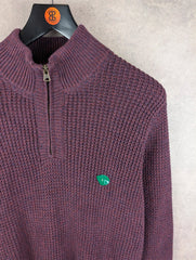L.L.Bean Jumper Mens Large Regular Burgundy Knitted Quarter Zip Pullover New
