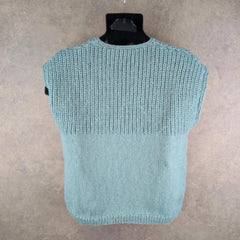 Hand Knitted Jumper Womens M Medium Blue Vest