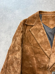 Vintage 1970s Suede Jacket Mens Medium Brown Tailored Blazer Western