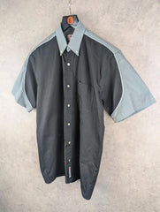 Team Wear Shirt Mens M Medium Grey Y2K Short Sleeve Work Wear