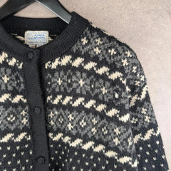 Peruvian Knitted Jumper Womens Large L Black Wool Vintage Alpaca Cardigan