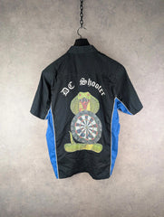 Darts Shirt Mens L Large Black Printed Short Sleeve