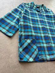 Aertex Shirt Women’s Medium Blue Check Vintage 1980s Three Quarter Sleeve Chore