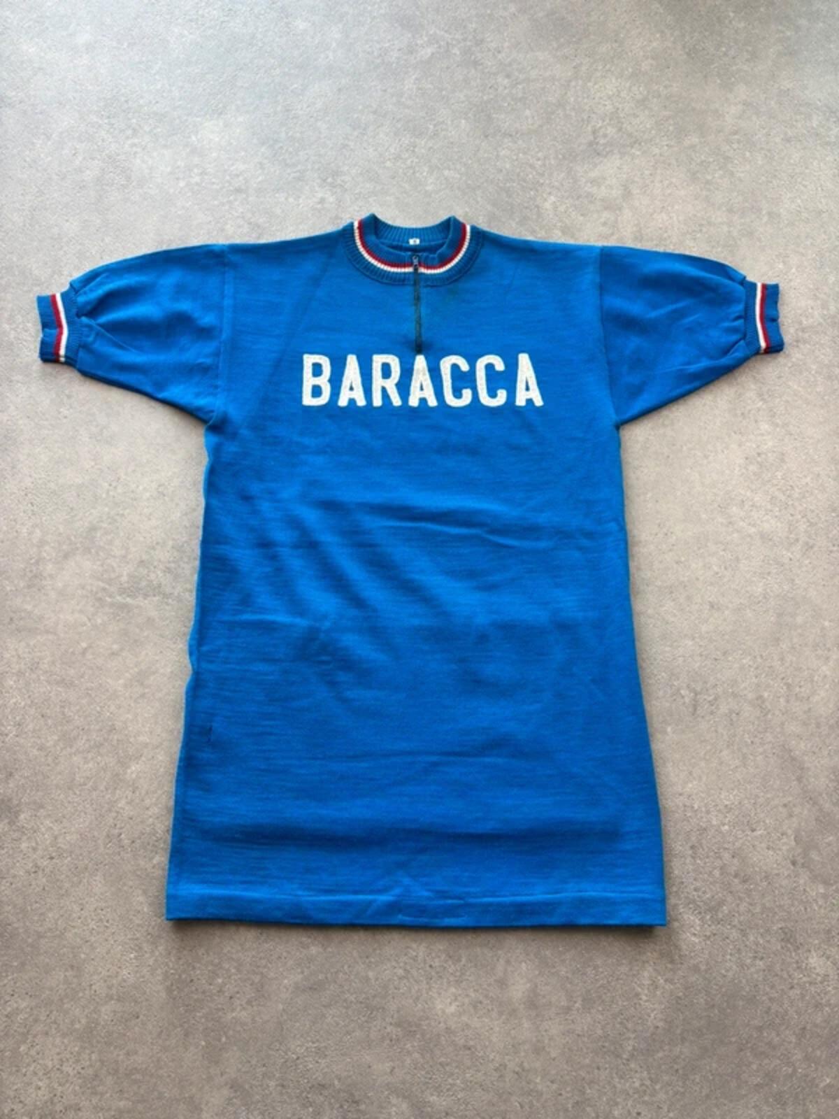 Vintage 1970s Cycling Jersey Men’s Small Blue Wool Baracca Retro Racing Shirt