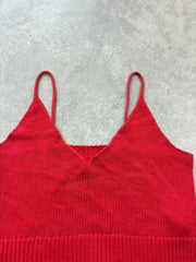 Y2K Crop Top Womens Small Red Knitted Cotton Cami Festival Boho