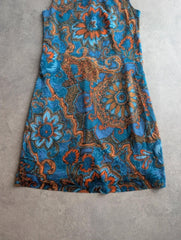 Vintage 1970s Burda Dress Women’s Medium Blue Orange Mod Psychedelic Floral