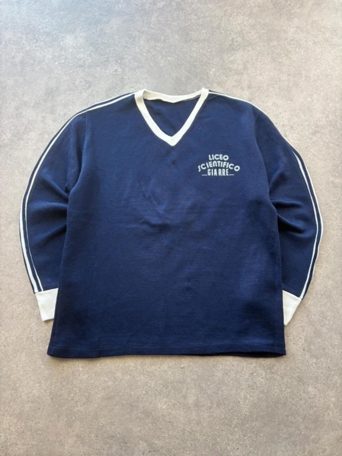 Vintage 1970s Cycling Jersey Men’s Medium Navy Long Sleeve Retro Sportswear