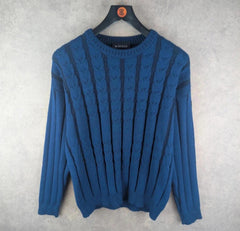 Bueckle Jumper Mens L Large Blue Knitted Vintage Pullover
