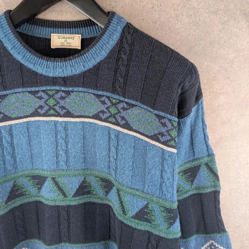 Company Jumper Mens Large L Blue Vintage Knitted Pullover Italian
