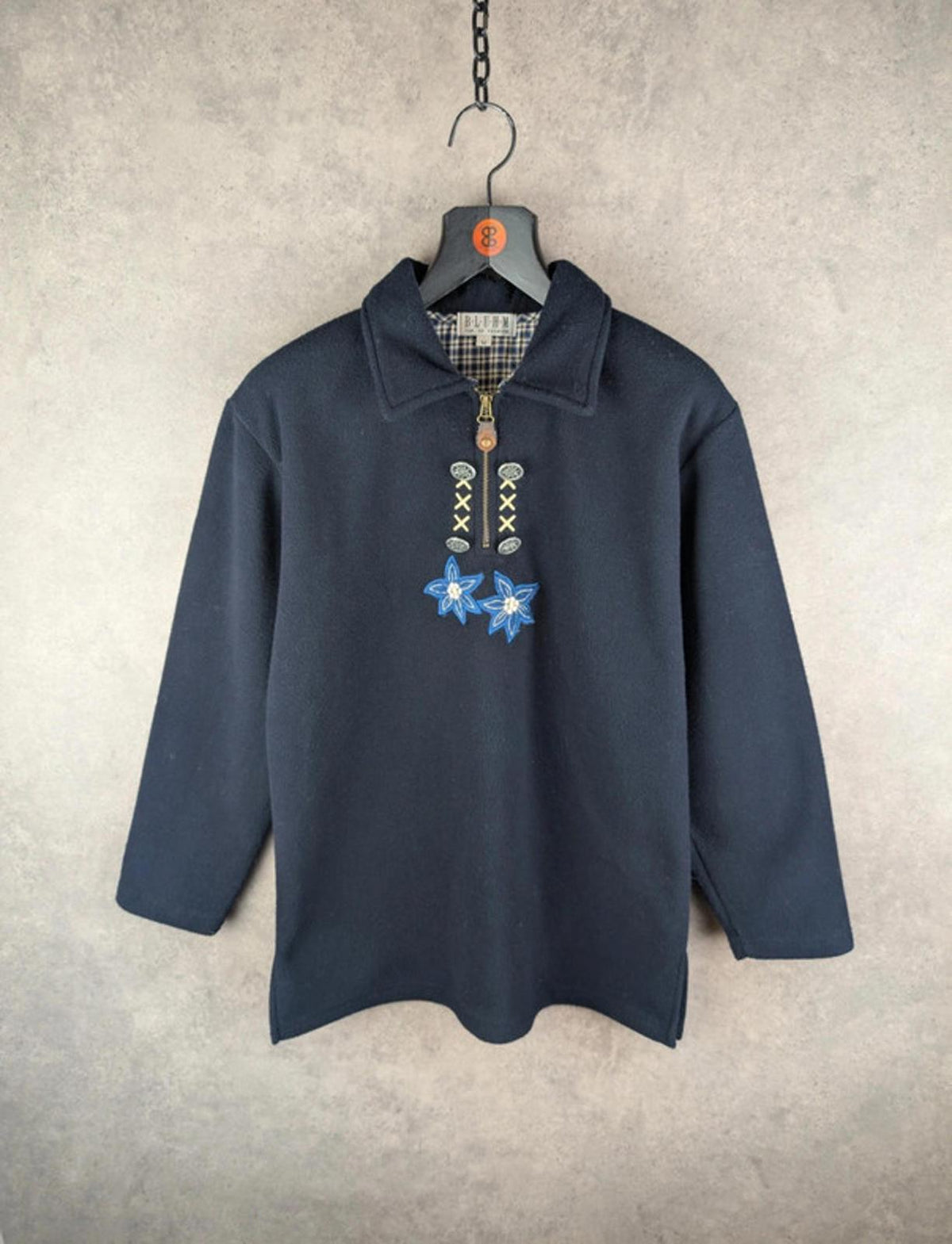 Vintage Fleece Womens M Medium Navy Floral