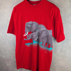 Vintage 1988 Harlequin Single Stitch Elephant Print T-Shirt Large