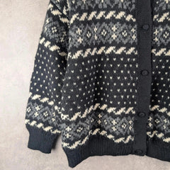 Peruvian Knitted Jumper Womens Large L Black Wool Vintage Alpaca Cardigan