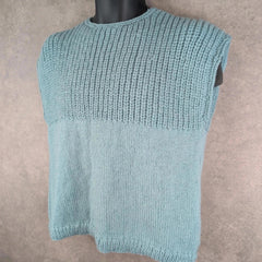 Hand Knitted Jumper Womens M Medium Blue Vest