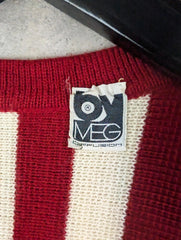 By Meg Jumper Womens Large L Red Cardigan Wool Vintage Italy Stripped